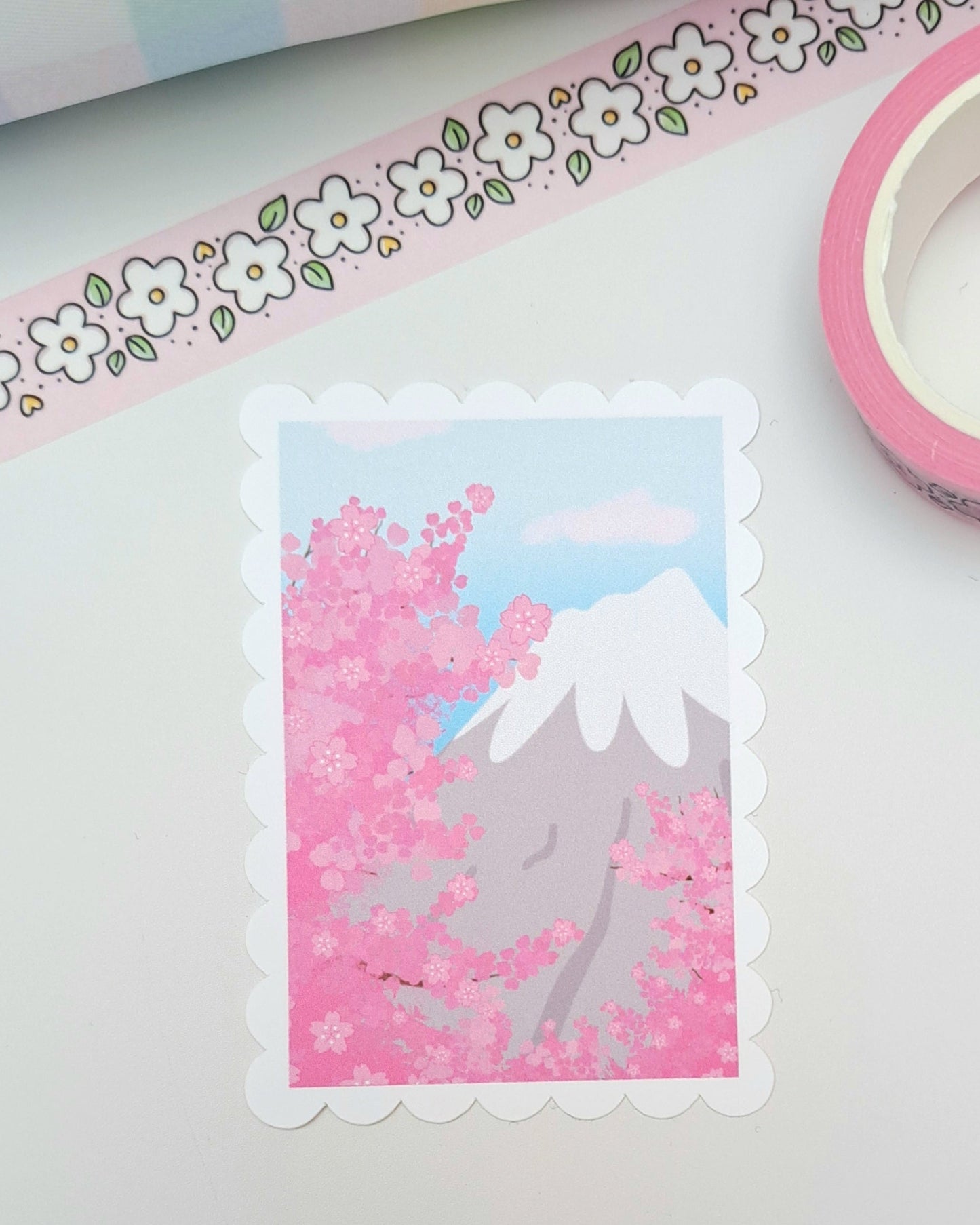 Sakura Mountain Stamp Matte Vinyl Sticker