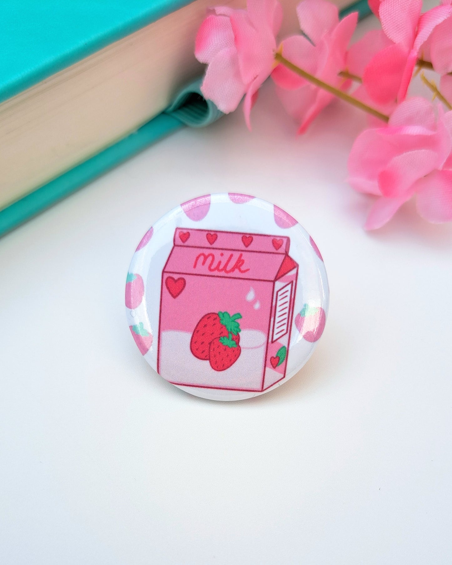 Strawberry Milk Button Badge 32mm