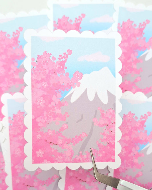 Sakura Mountain Stamp Matte Vinyl Sticker