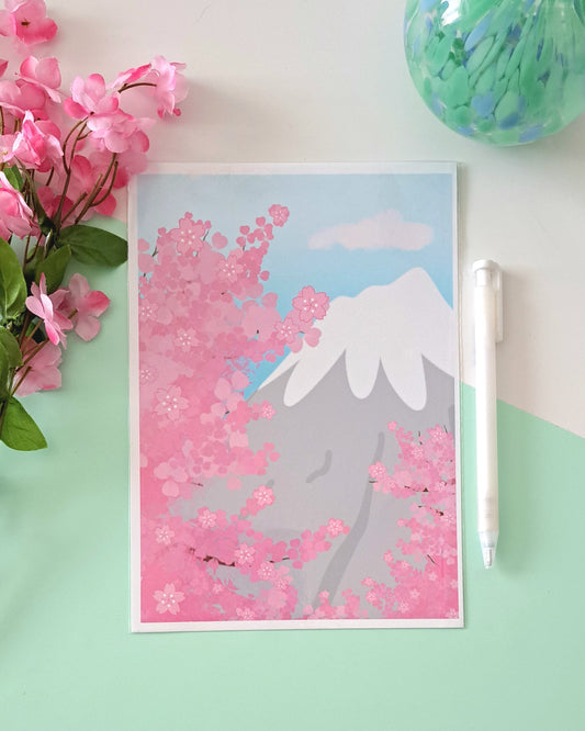 Sakura Mountain A5 Art Print