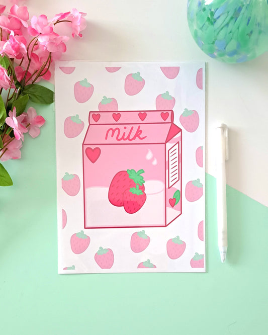 Strawberry Milk A5 Art Print